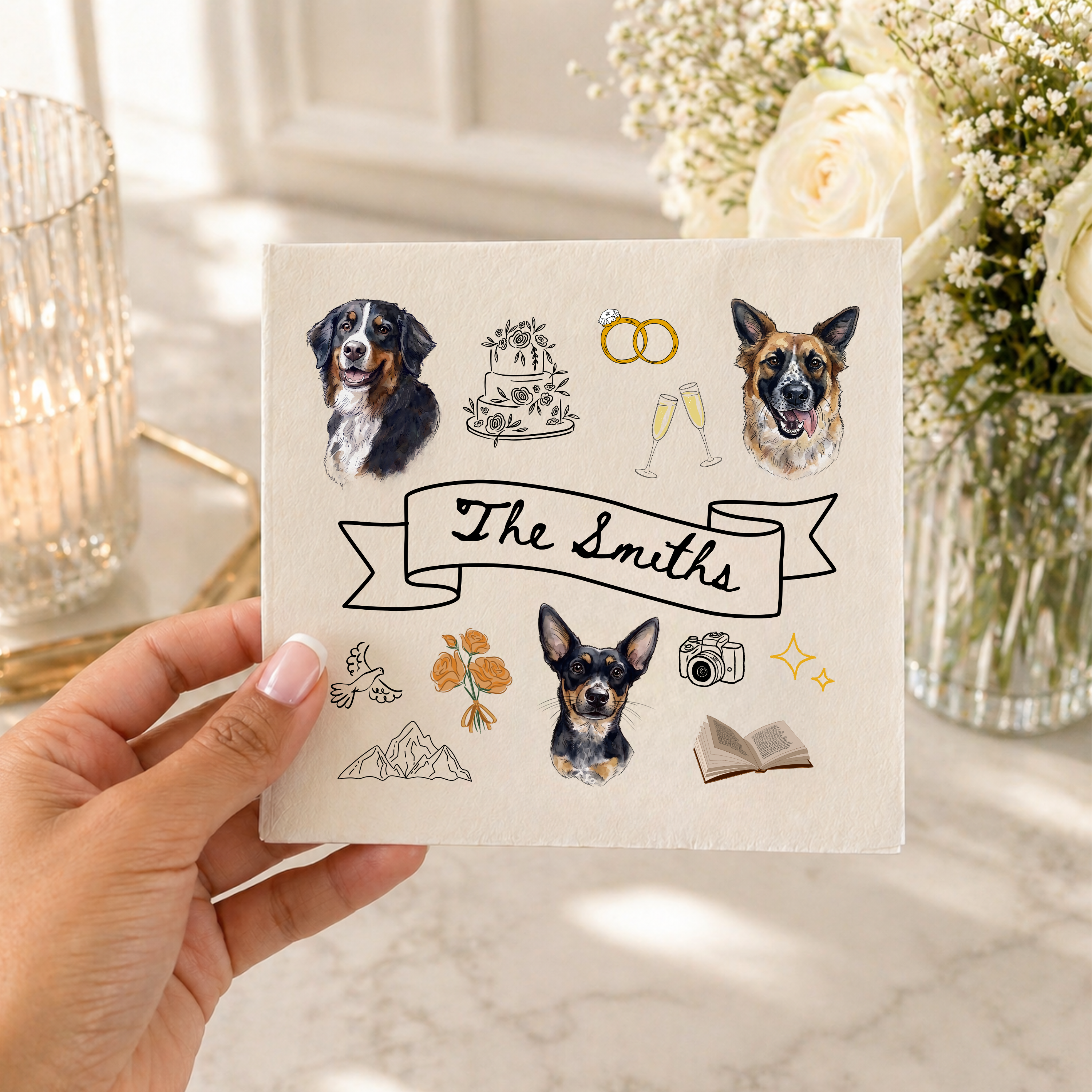 Custom Pet Portrait Full Color Doodle Napkins