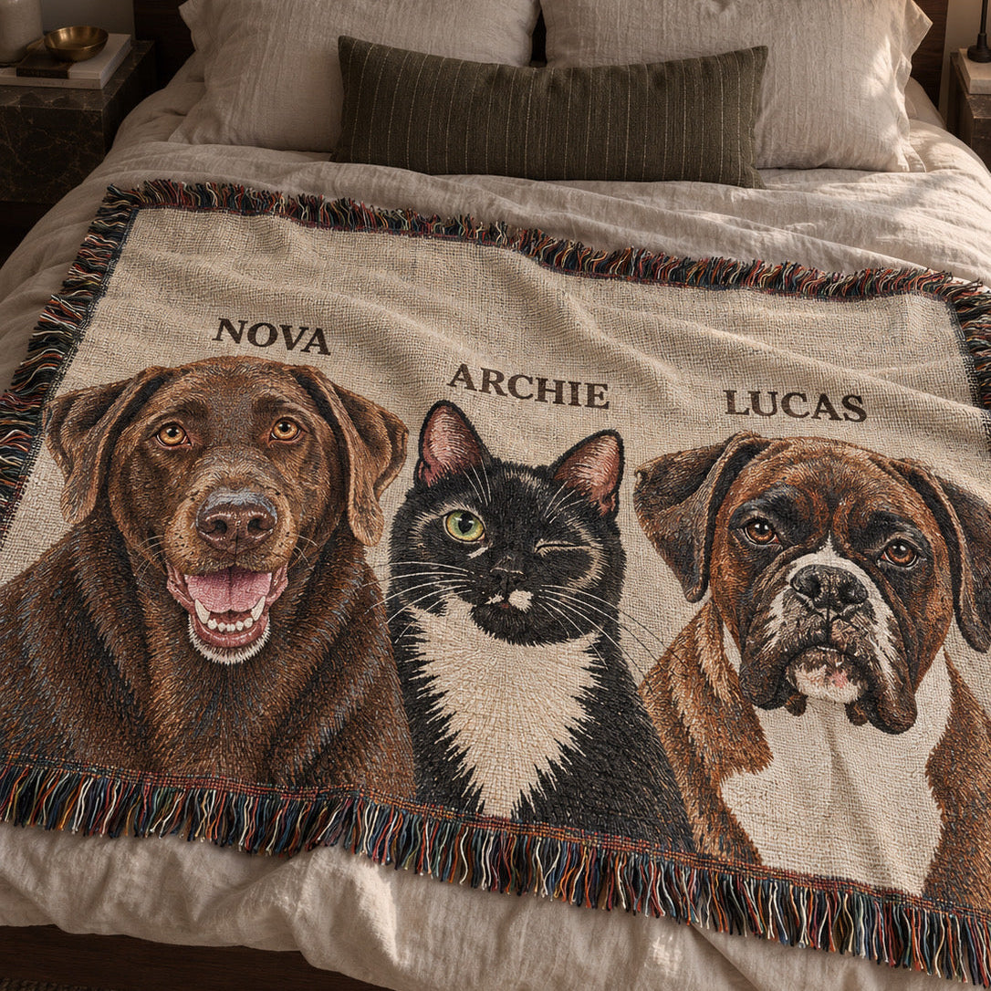 Custom Pet Portrait Woven Throw Blanket