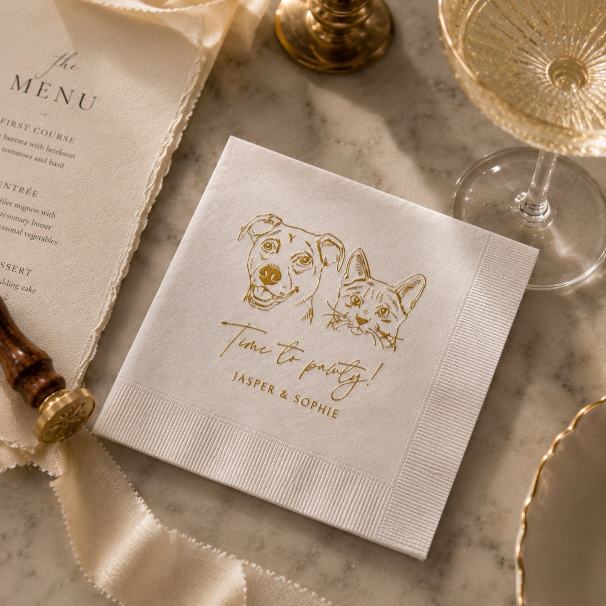 Custom Foil Pet Portrait Cocktail Napkins