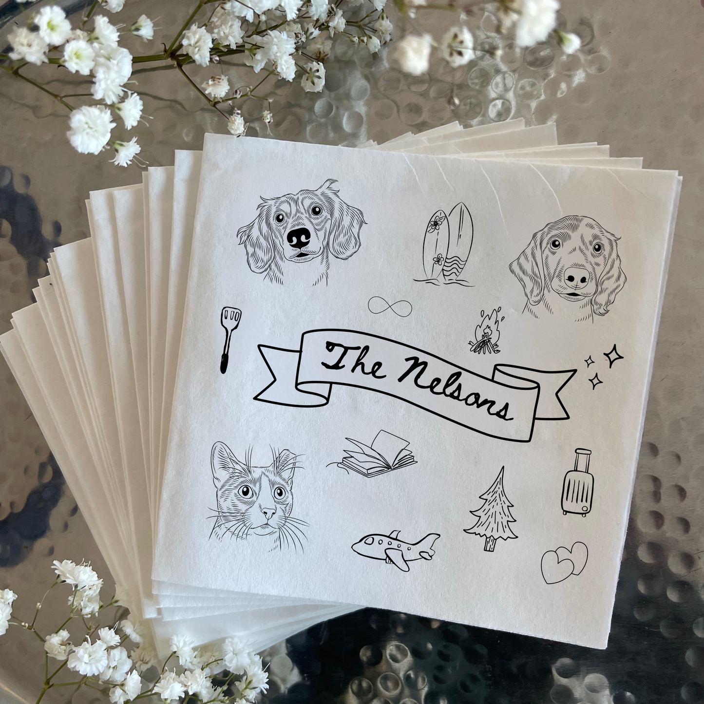Custom Pet Portrait Doodle Napkins