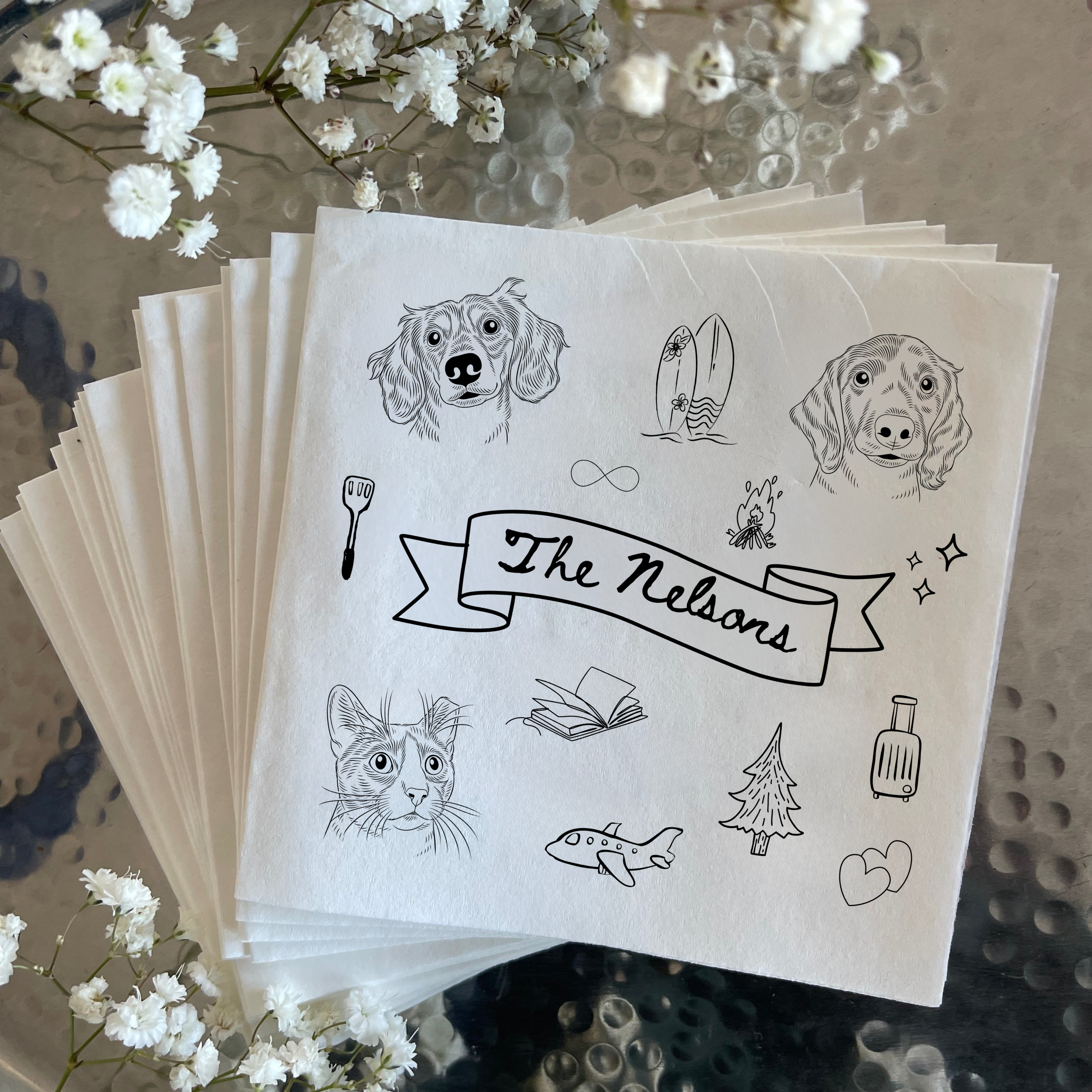 Custom Pet Portrait Doodle Napkins