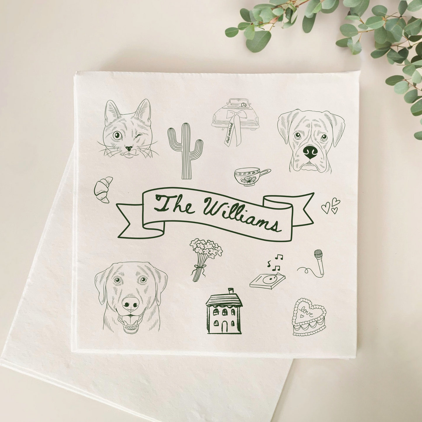 Custom Pet Portrait Doodle Napkins