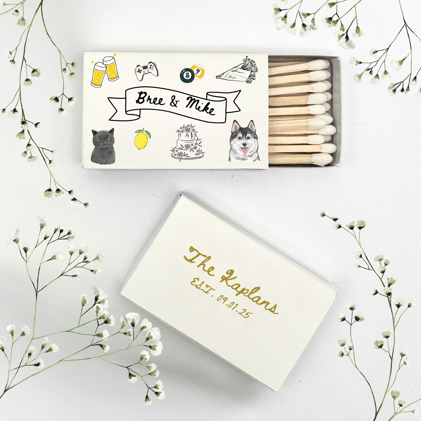 Custom Color Doodle Pet Portrait Matchboxes