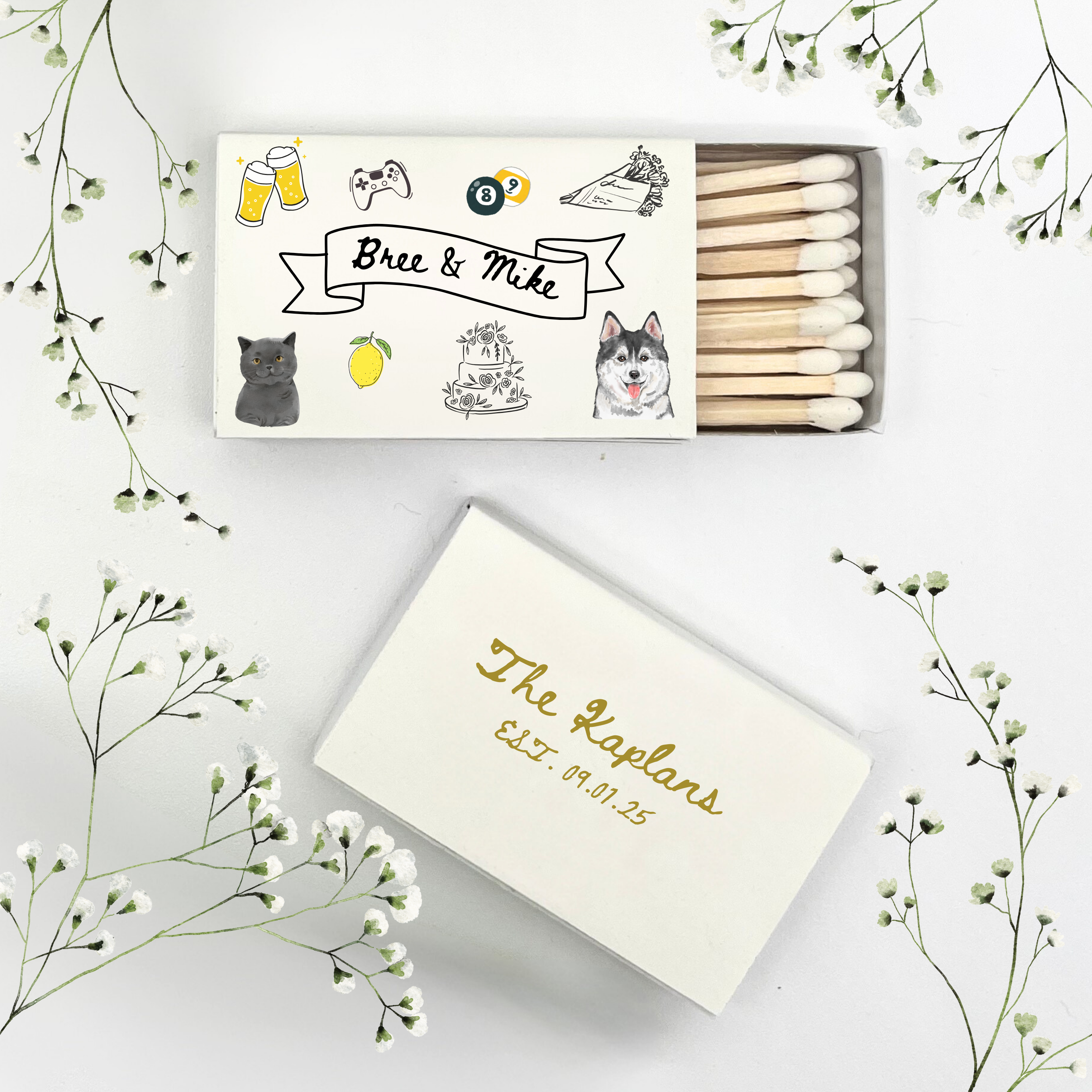 Custom Color Doodle Pet Portrait Matchboxes