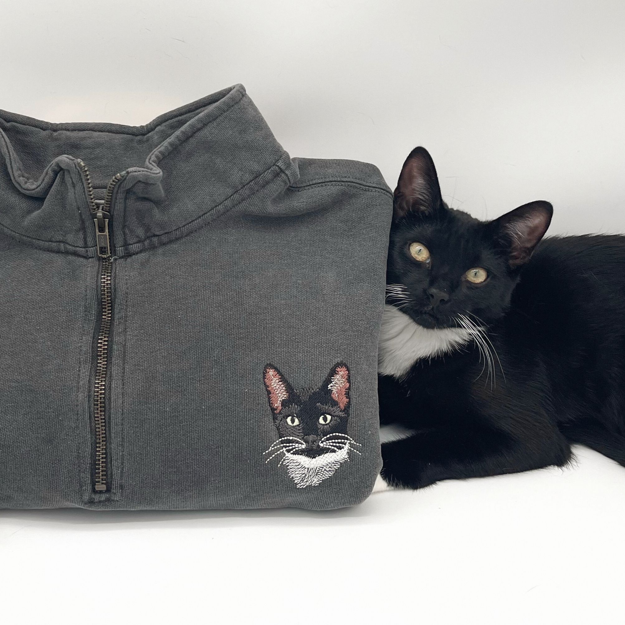 Custom Embroidered Pet Portrait Unisex Comfort Colors Quarter Zip Sweatshirt