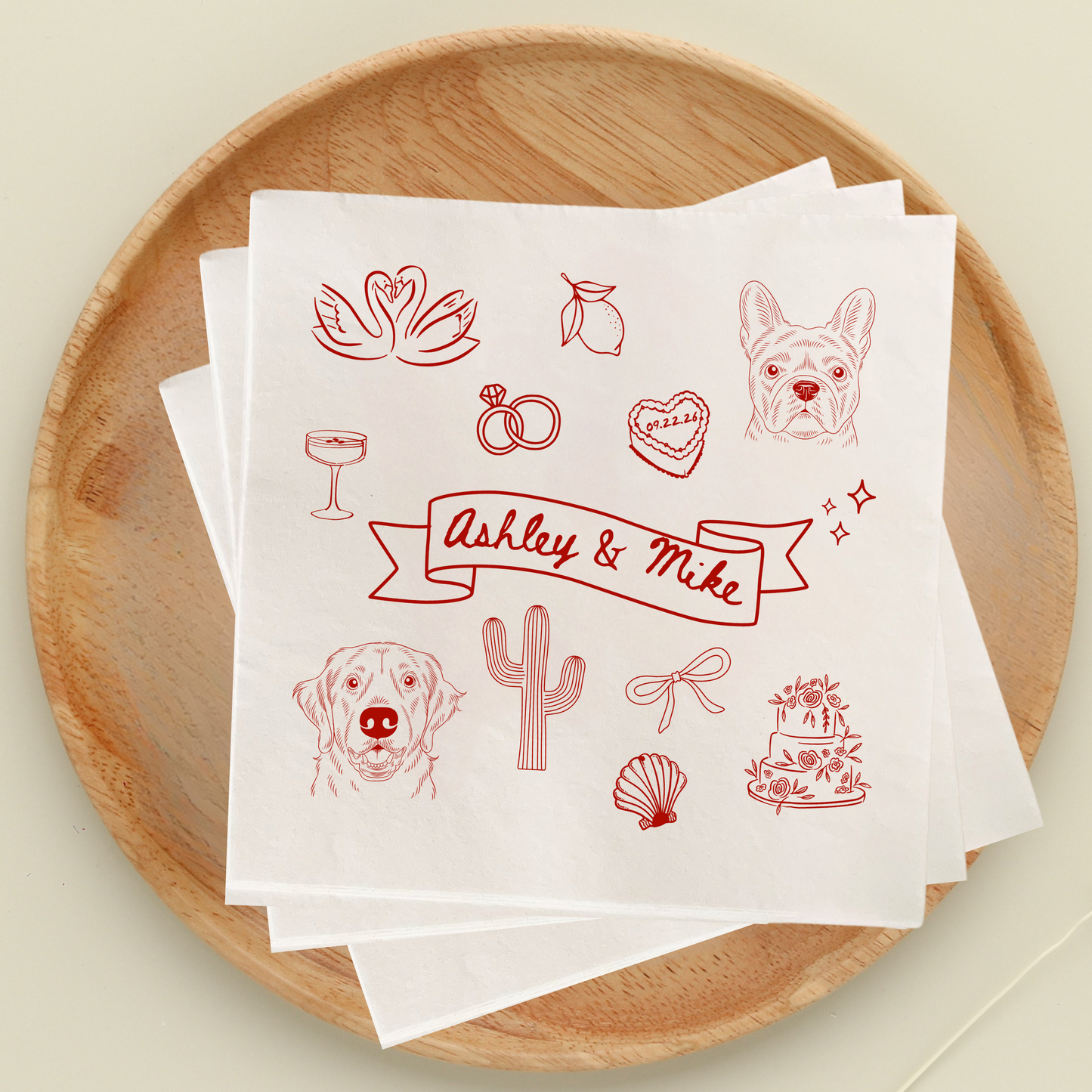 Custom Pet Portrait Doodle Napkins