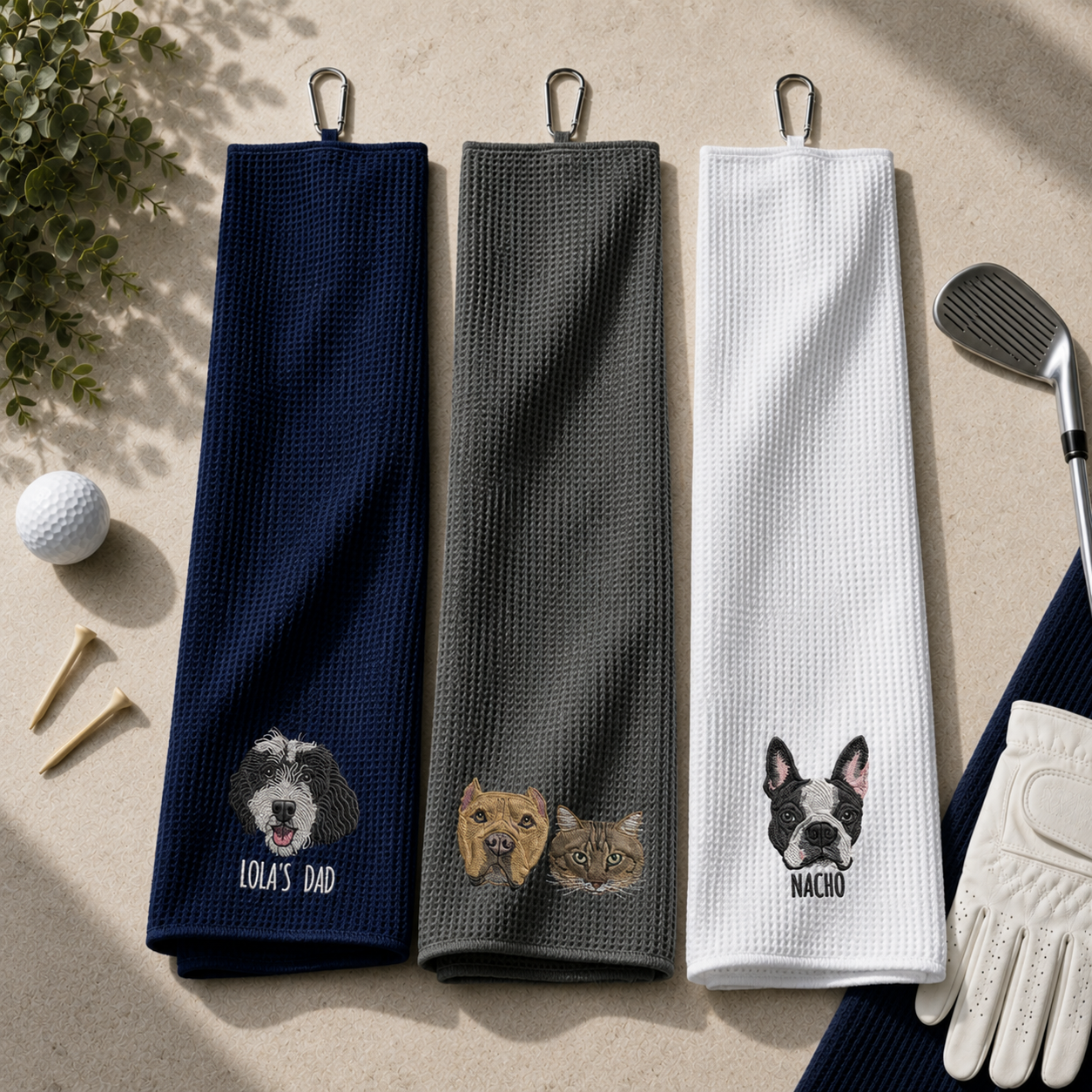 Custom Pet Portrait Embroidered Golf Towel