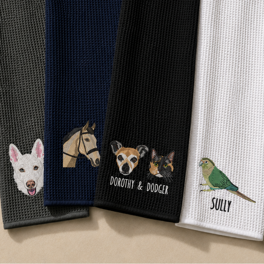 Custom Pet Portrait Embroidered Golf Towel