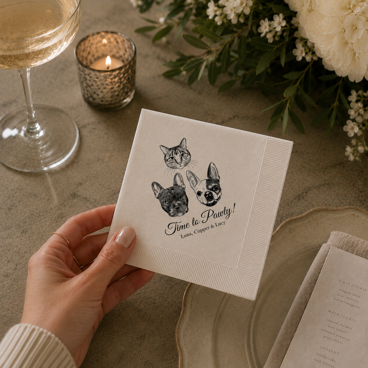 Custom Detailed Pet Portrait Cocktail Napkins