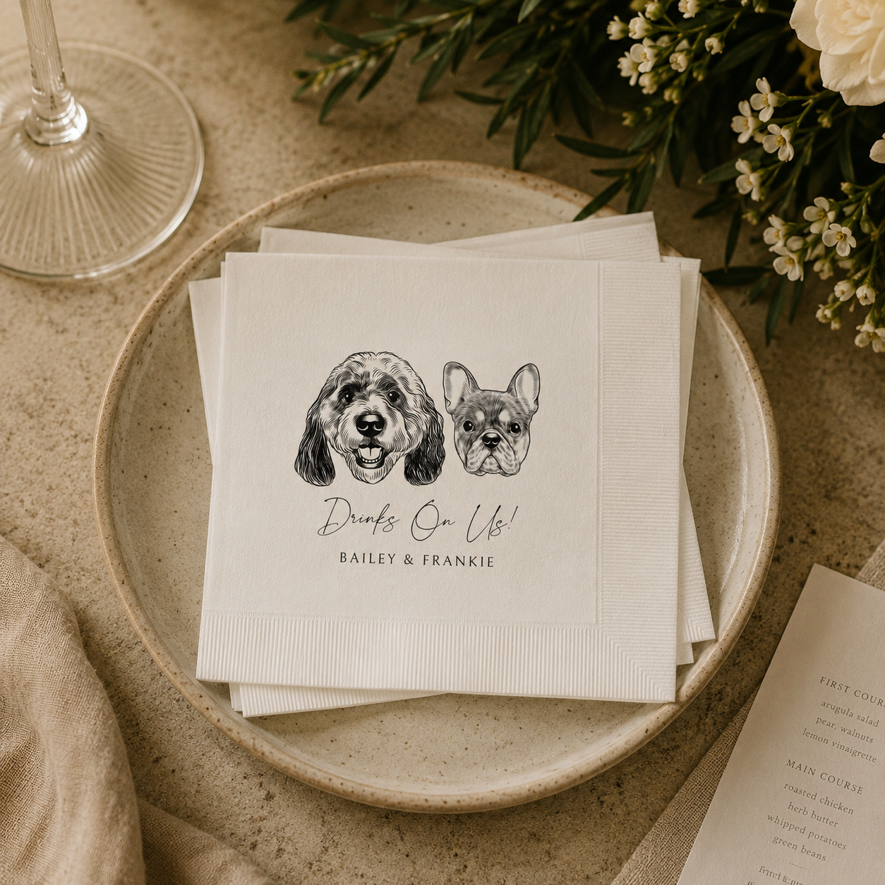 Custom Detailed Pet Portrait Cocktail Napkins