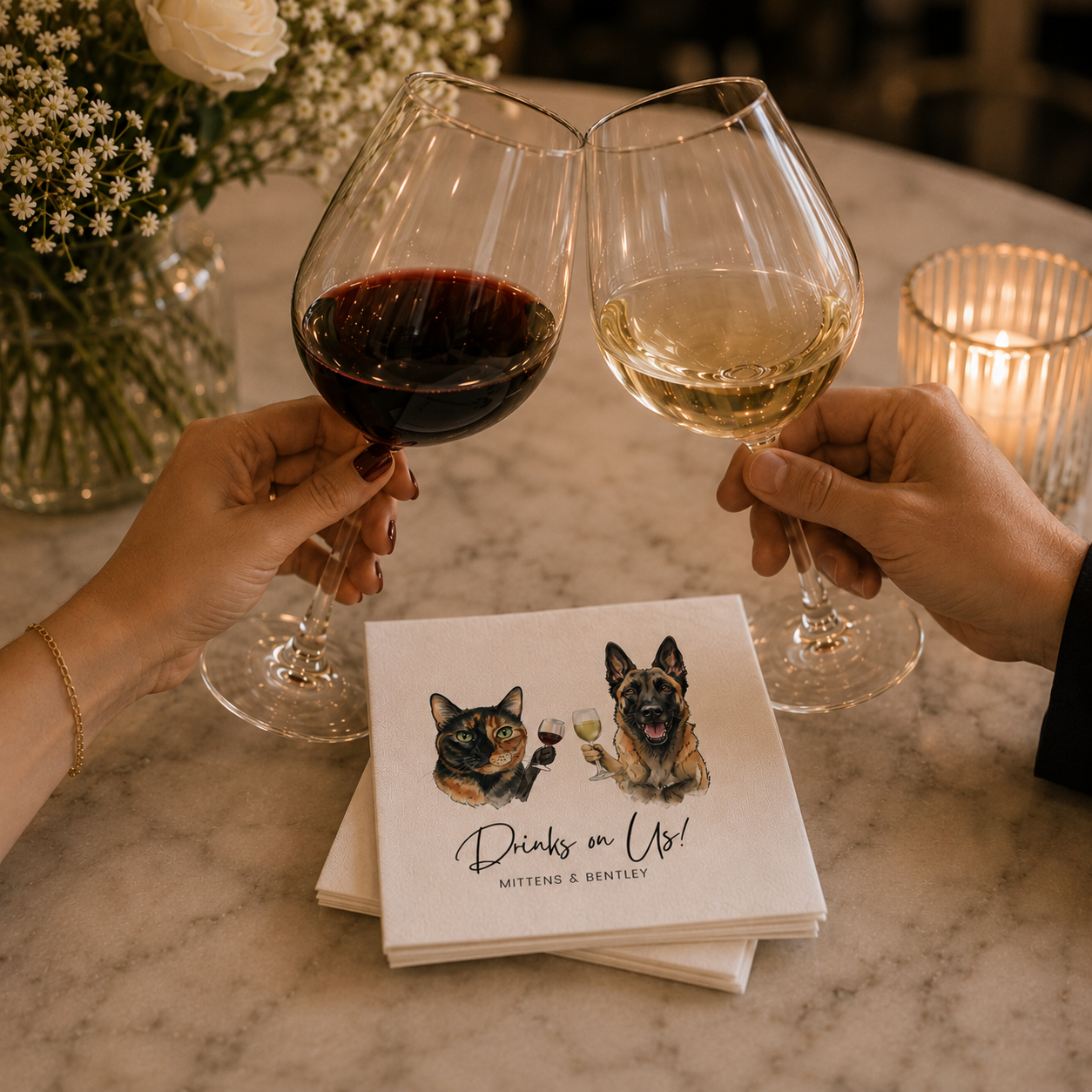 Custom Pet Portrait Full Color Cocktail Napkins