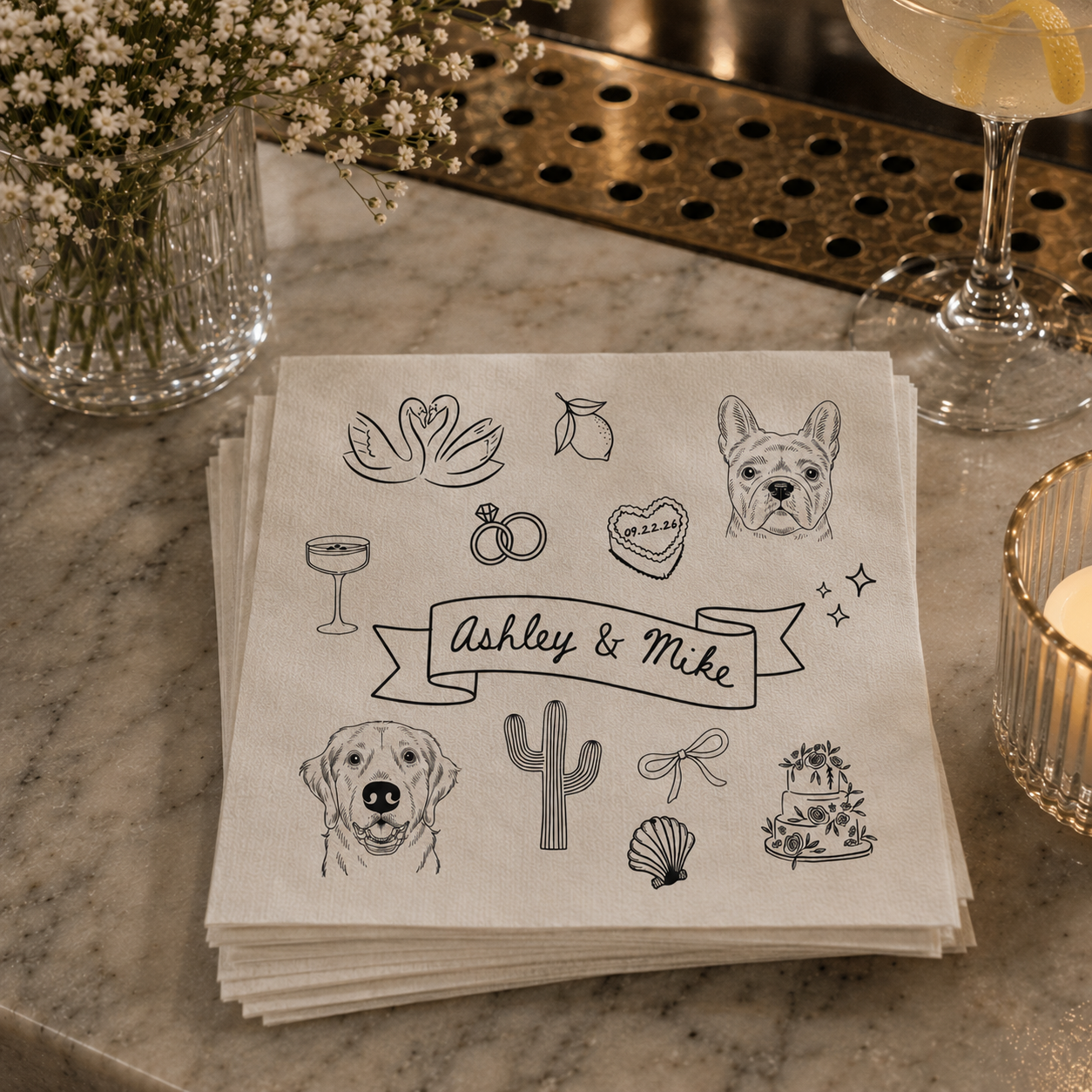 Custom Pet Portrait Doodle Napkins