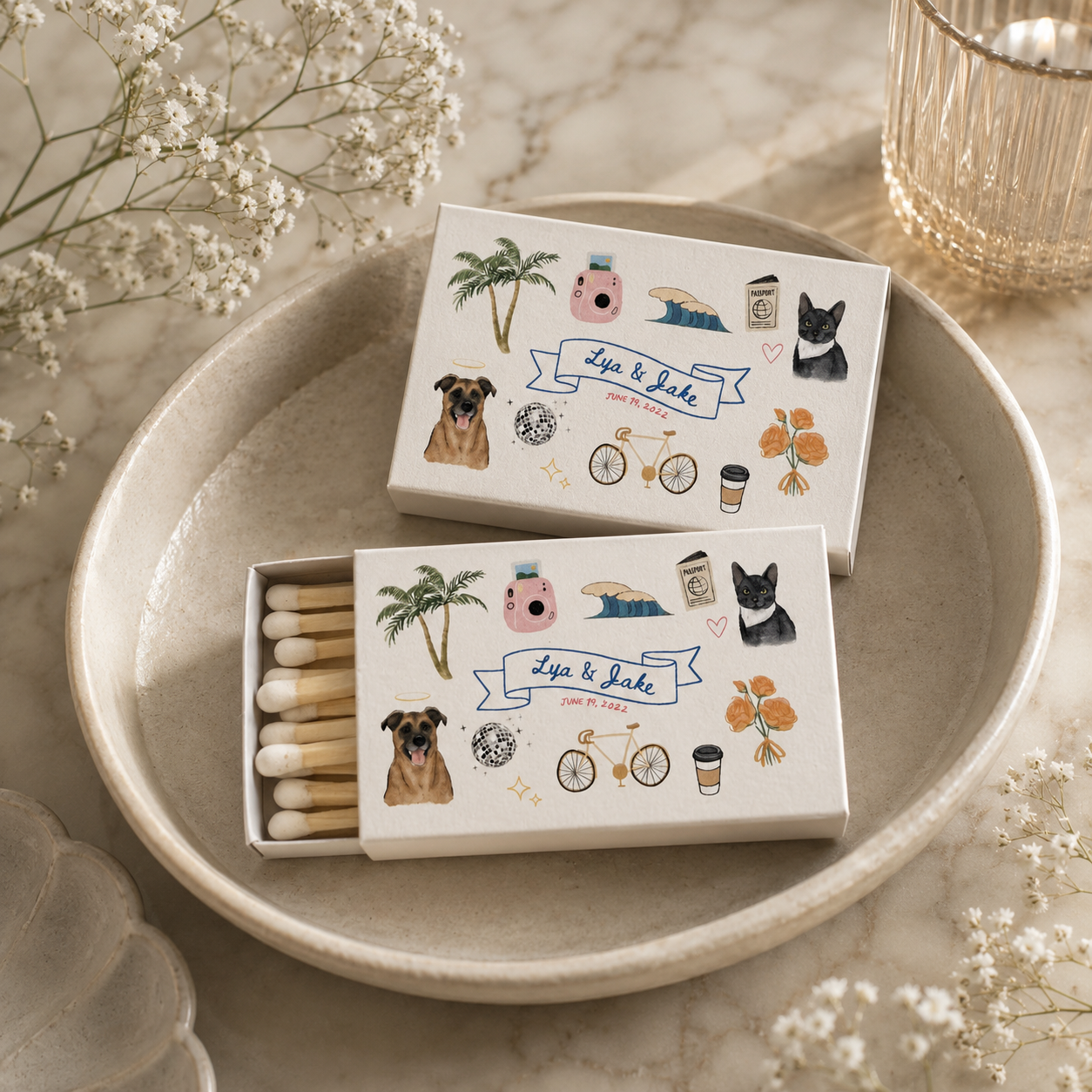 Custom Color Doodle Pet Portrait Matchboxes