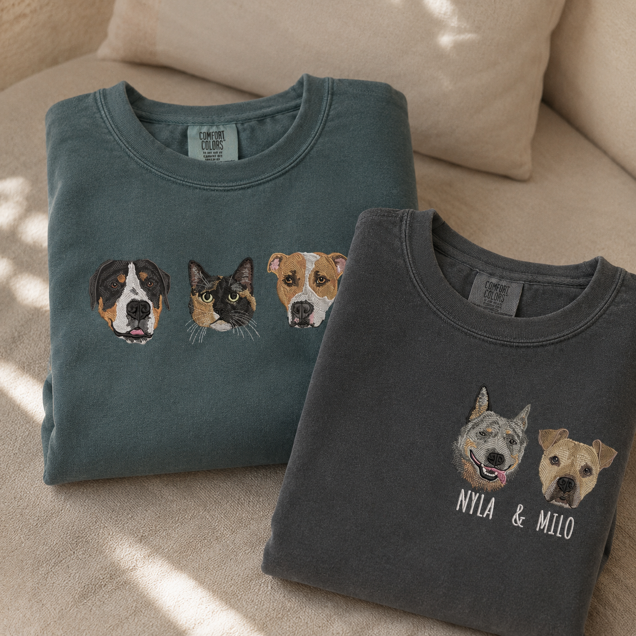 Custom Unisex Embroidered Pet Portrait Comfort Colors Sweatshirt