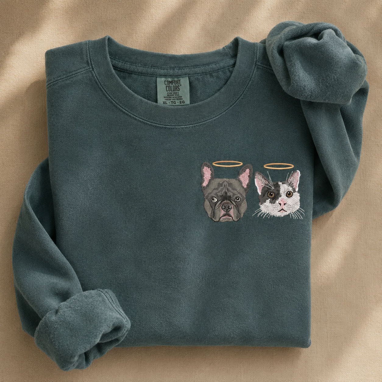 Custom Unisex Embroidered Memorial Pet Portrait Comfort Colors Sweatshirt