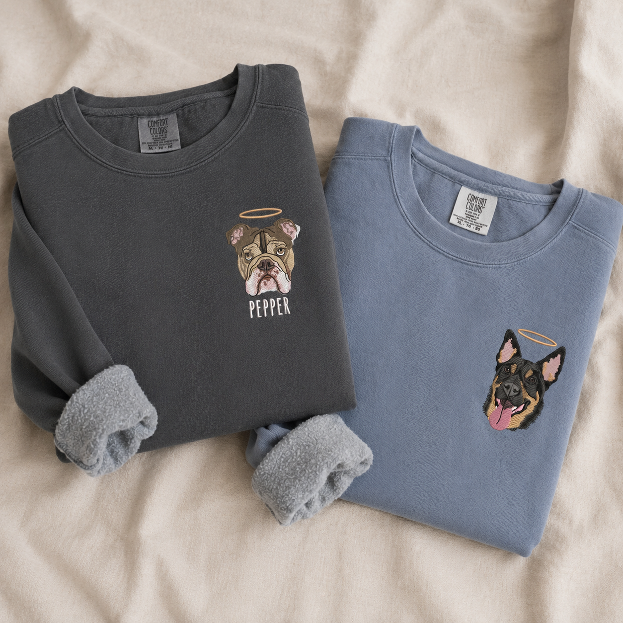 Custom Unisex Embroidered Memorial Pet Portrait Comfort Colors Sweatshirt