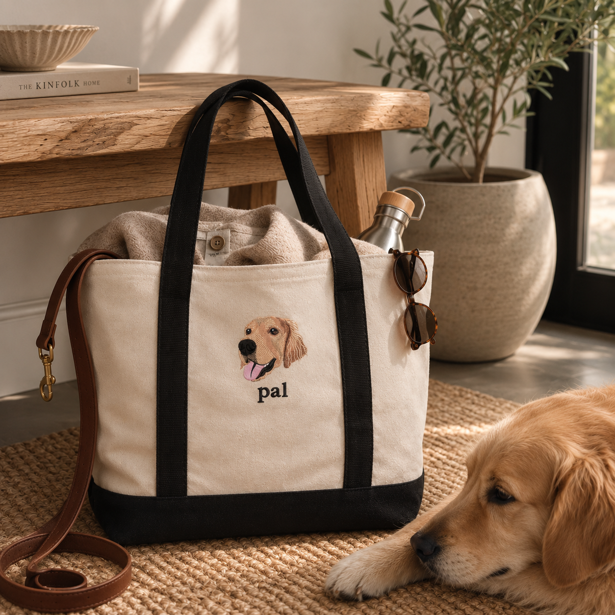 Custom Pet Portrait Embroidered Tote Bag