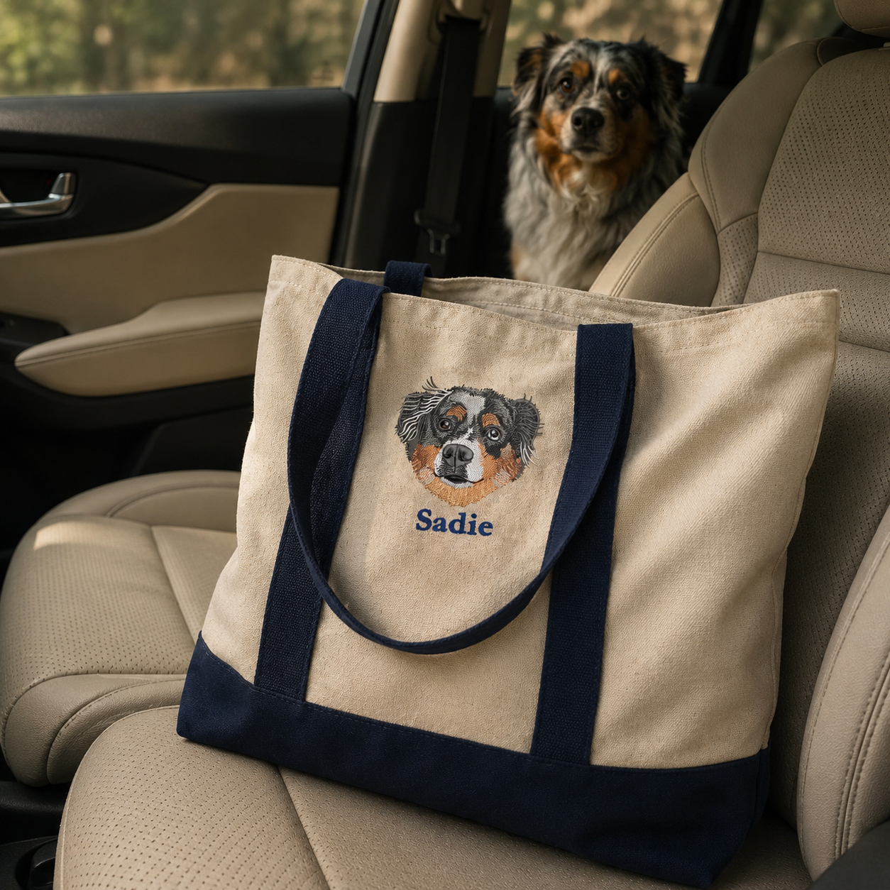 Custom Pet Portrait Embroidered Tote Bag