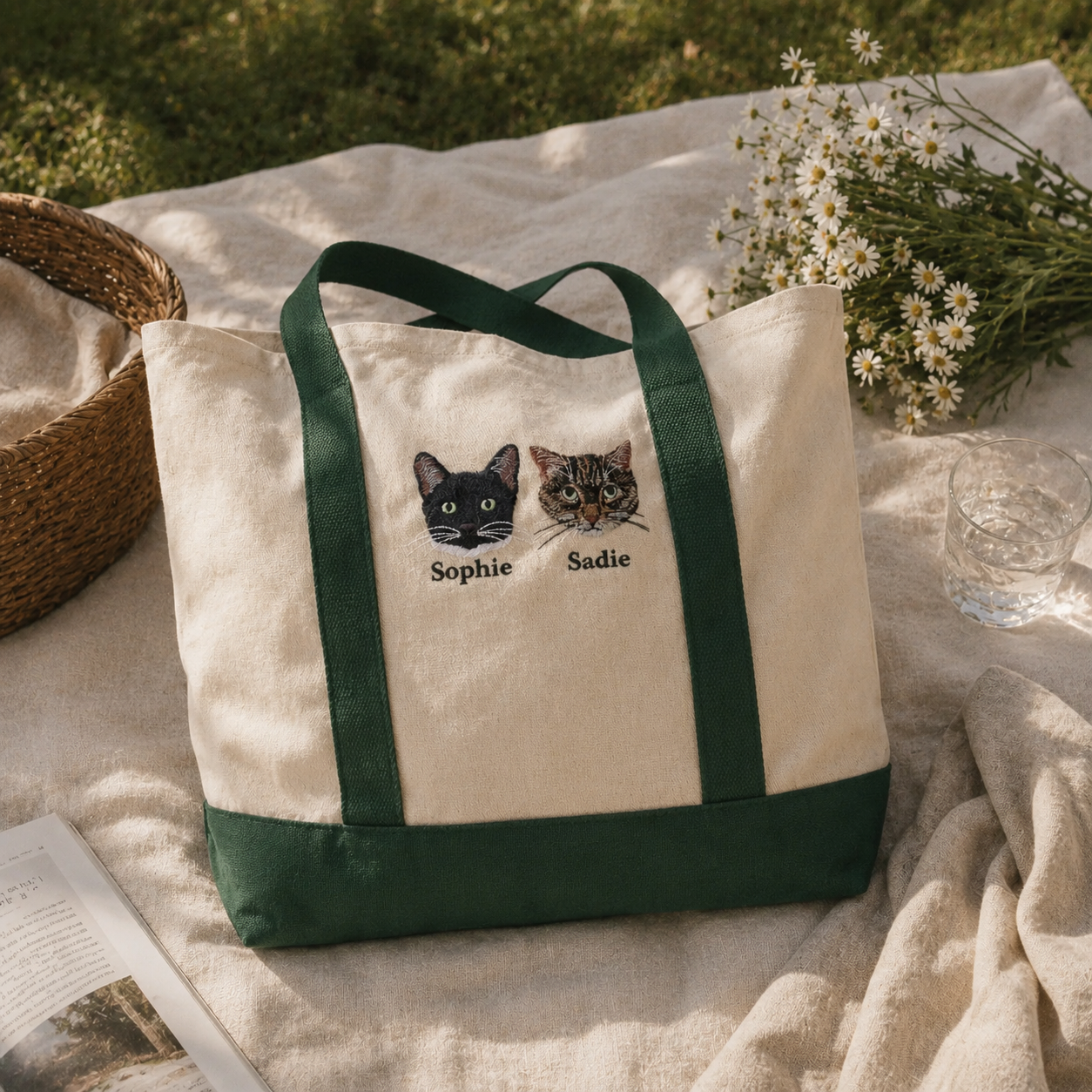 Custom Pet Portrait Embroidered Tote Bag