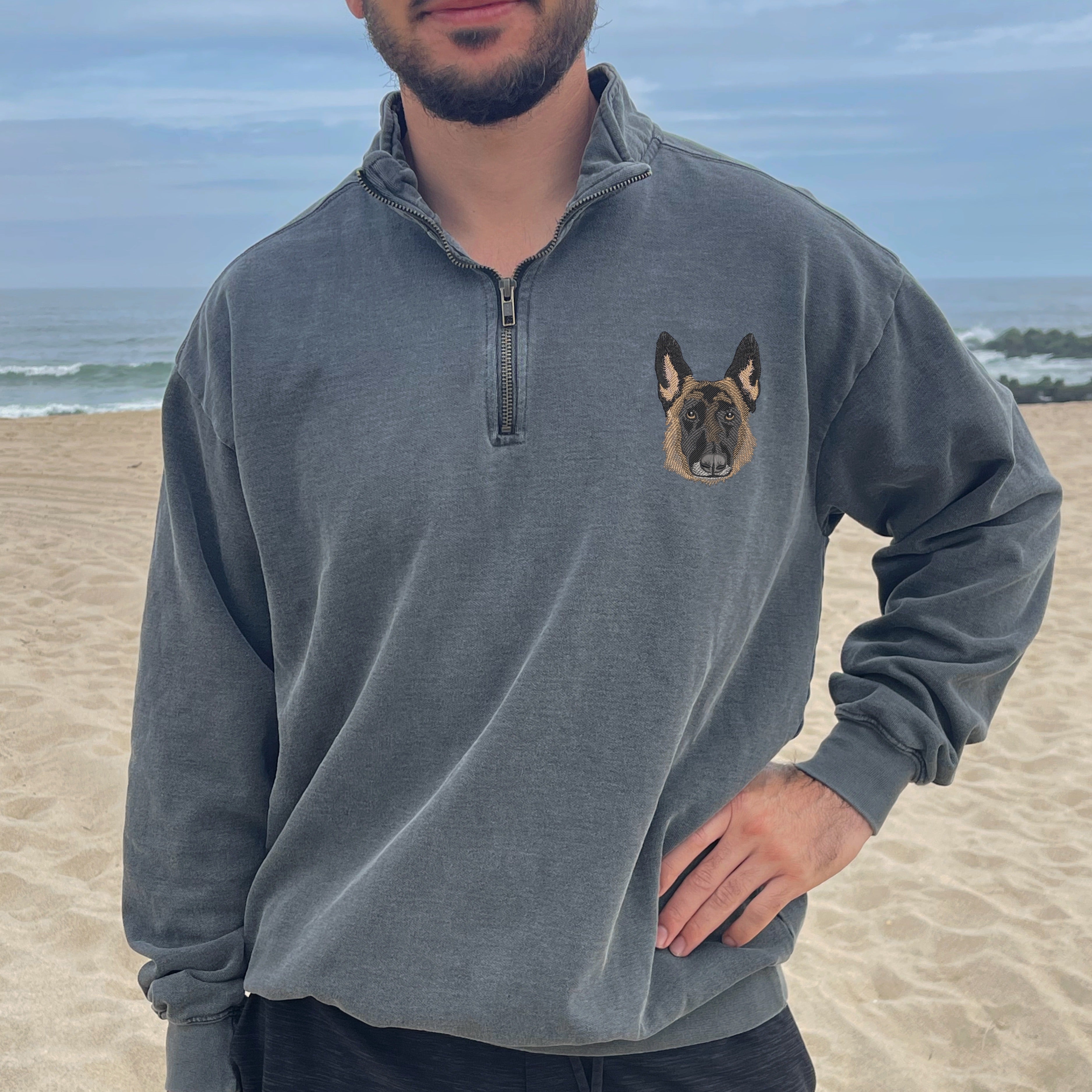 Custom Embroidered Pet Portrait Unisex Comfort Colors Quarter Zip Sweatshirt
