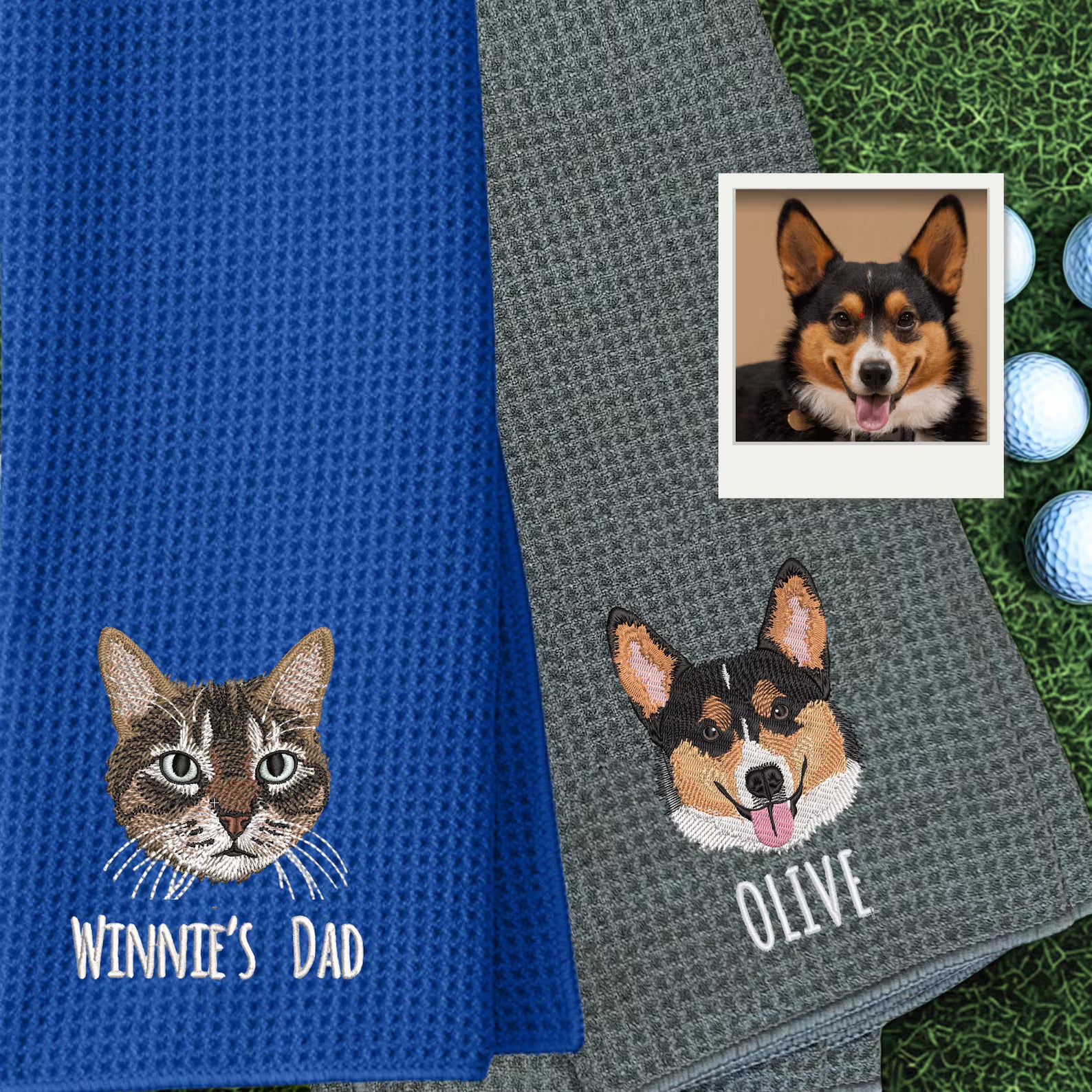 Custom Pet Portrait Embroidered Golf Towel
