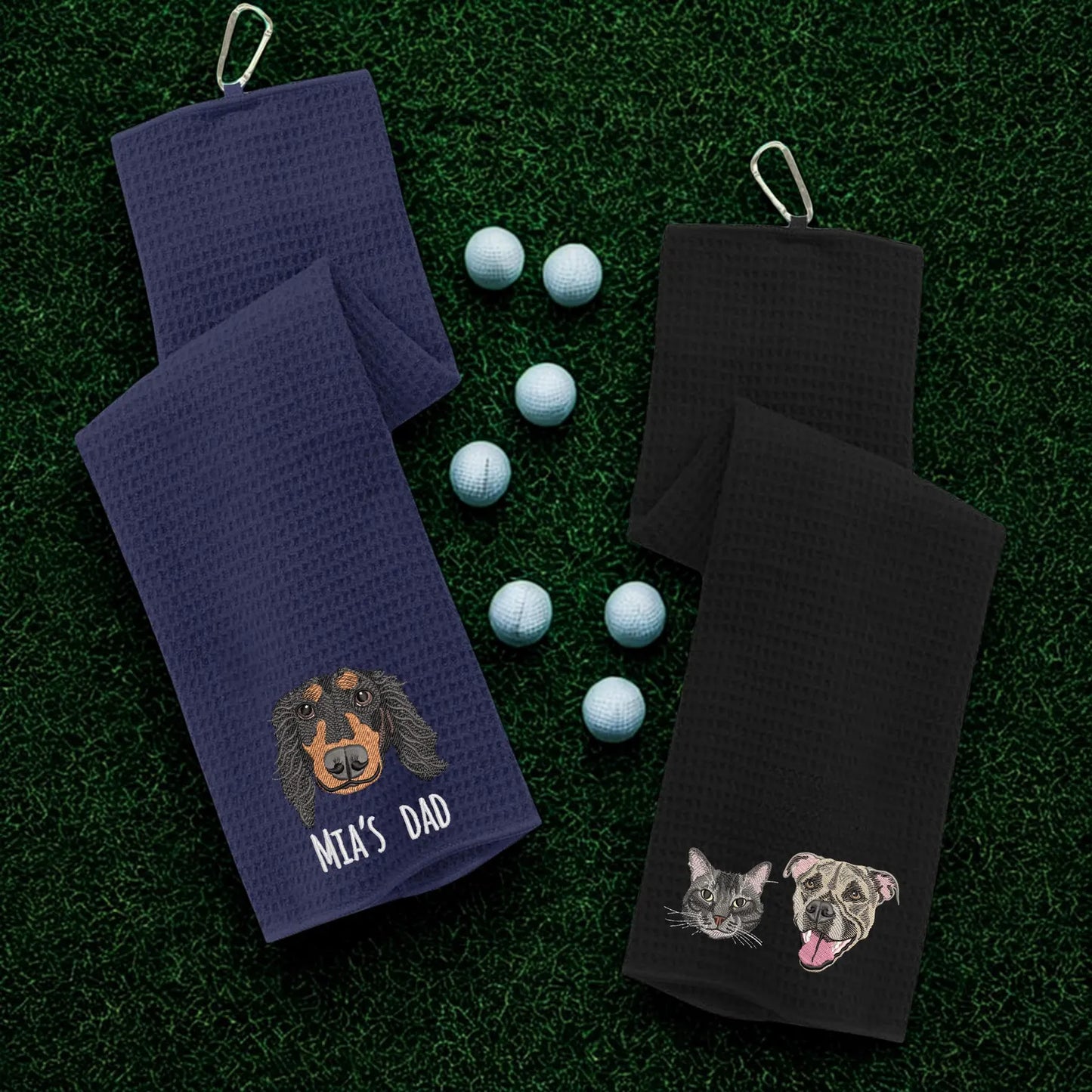 Custom Pet Portrait Embroidered Golf Towel