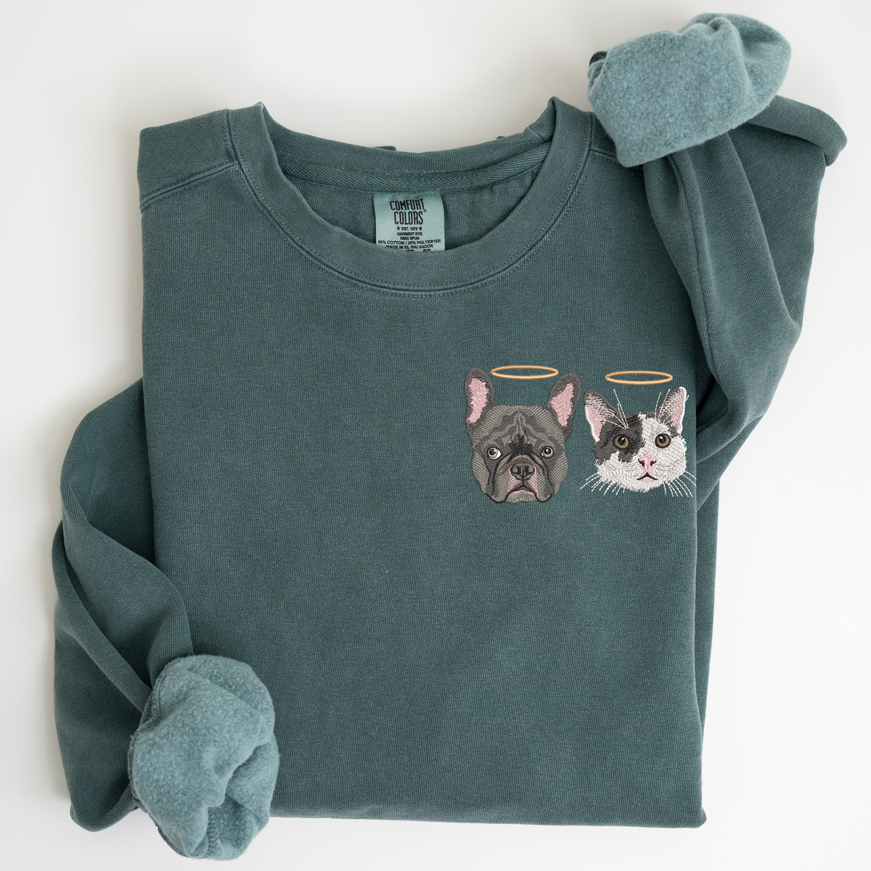 Custom Unisex Embroidered Memorial Pet Portrait Comfort Colors Sweatshirt