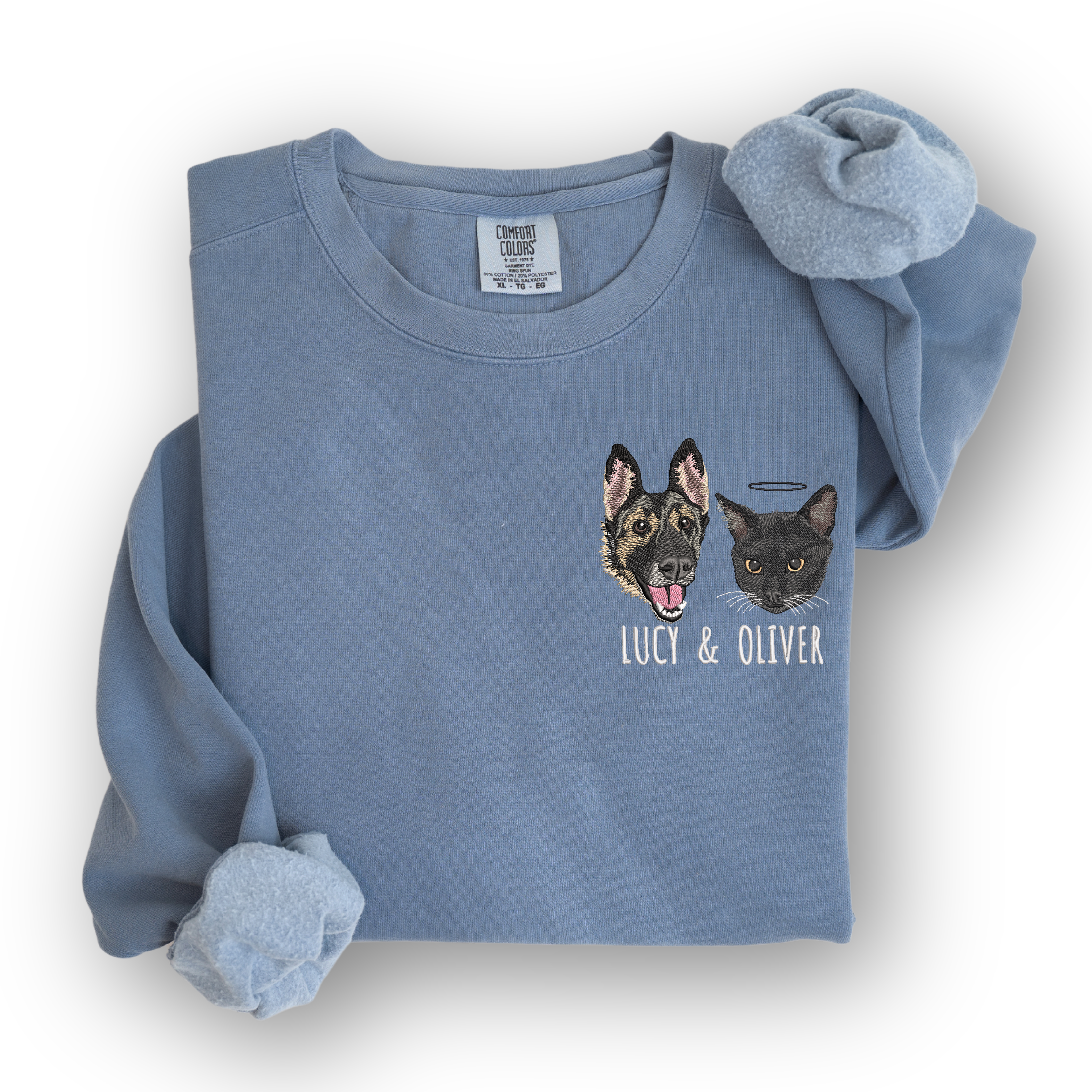 Custom Embroidered Pet Portrait Comfort Colors Sweatshirt