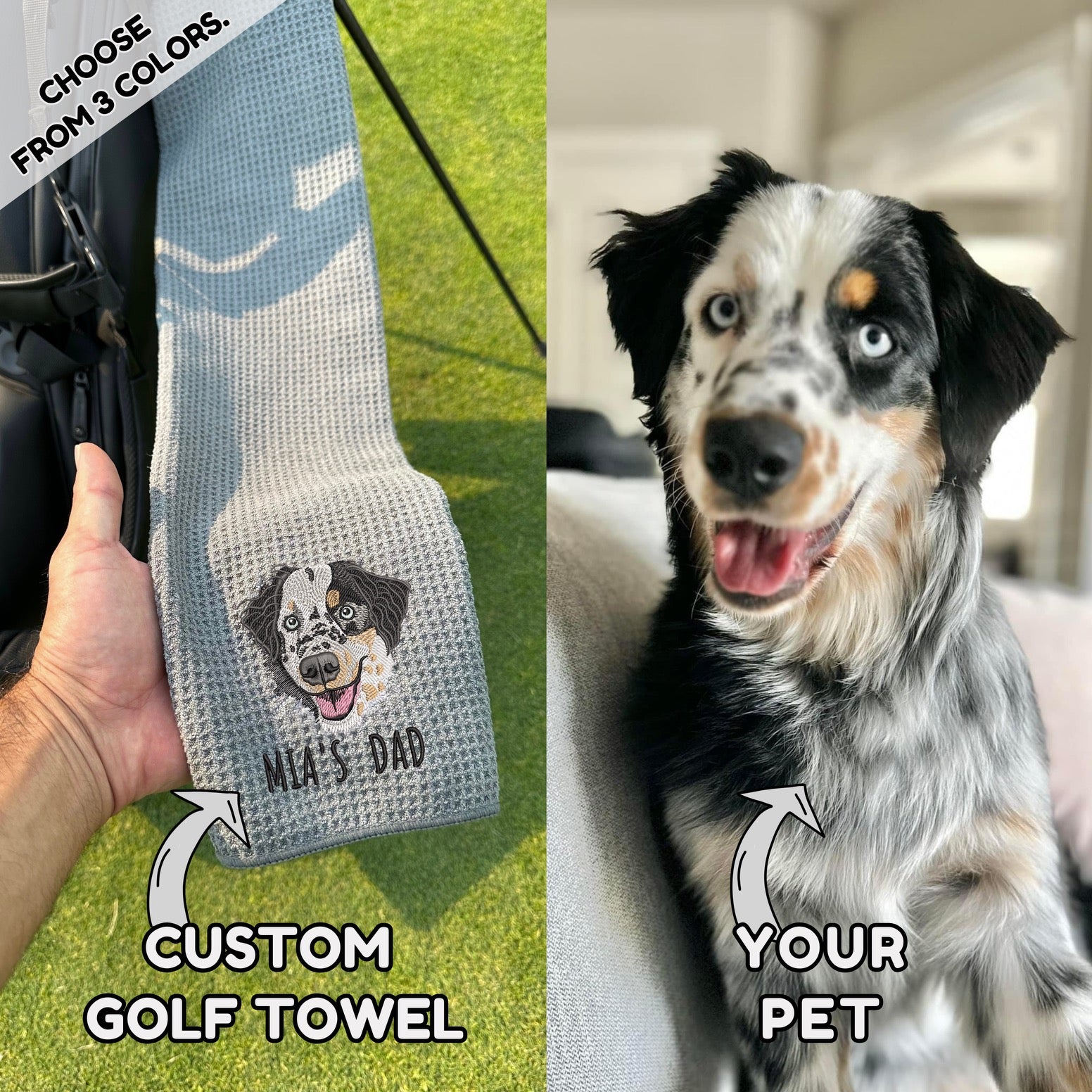 Custom Pet Portrait Embroidered Golf Towel
