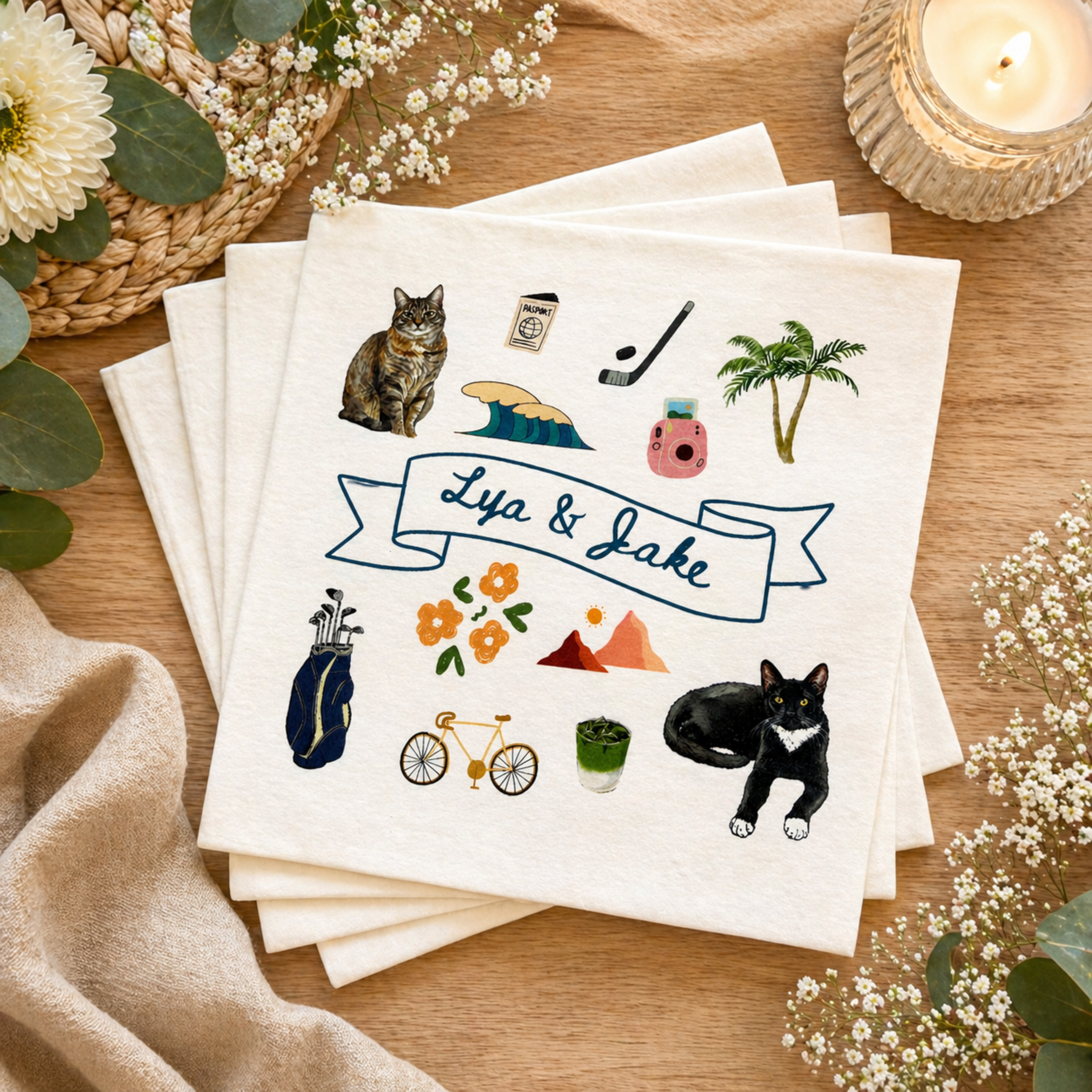 Custom Pet Portrait Full Color Doodle Napkins