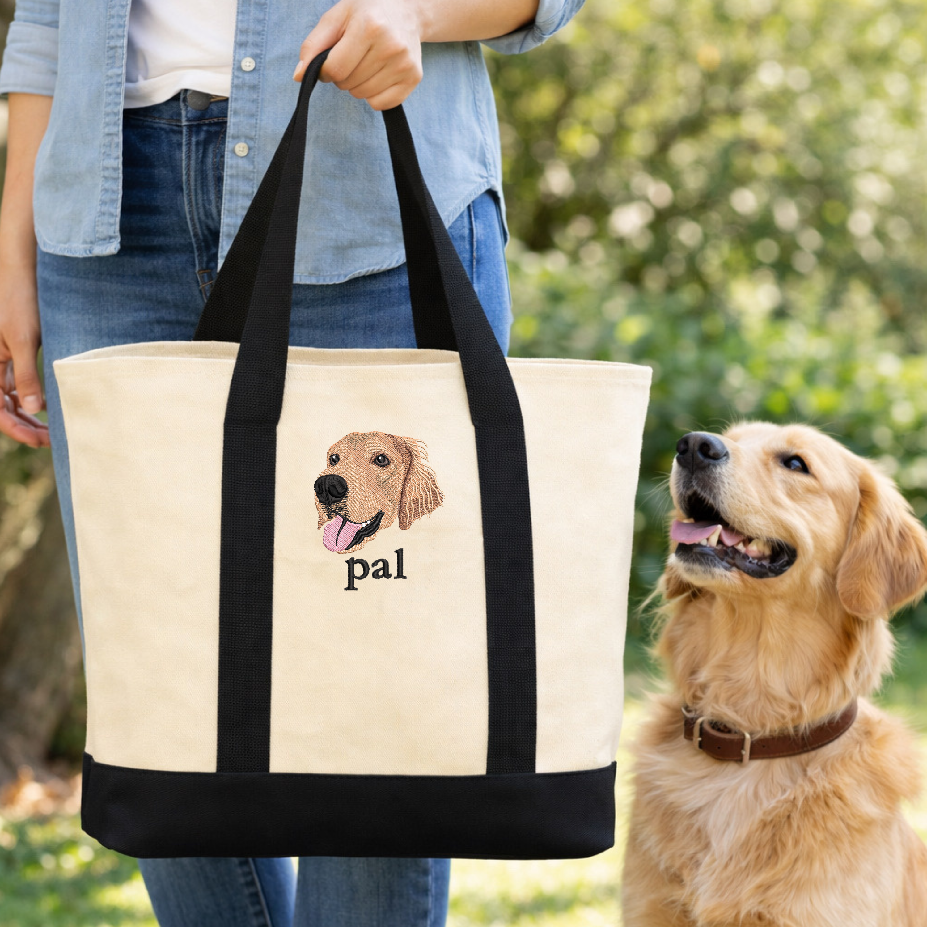 Custom Pet Portrait Embroidered Tote Bag
