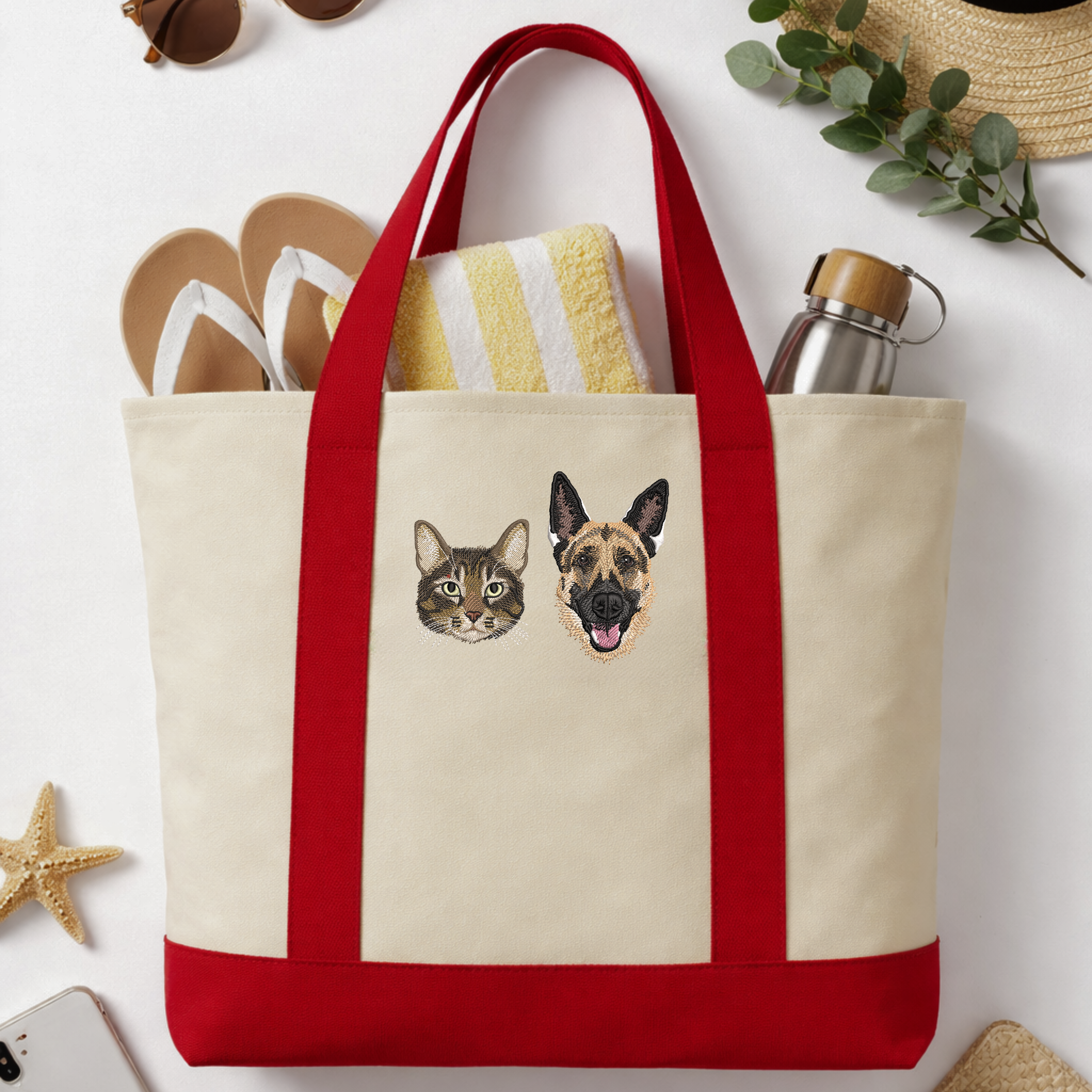 Custom Pet Portrait Embroidered Tote Bag