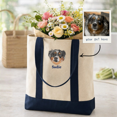 Custom Pet Portrait Embroidered Tote Bag