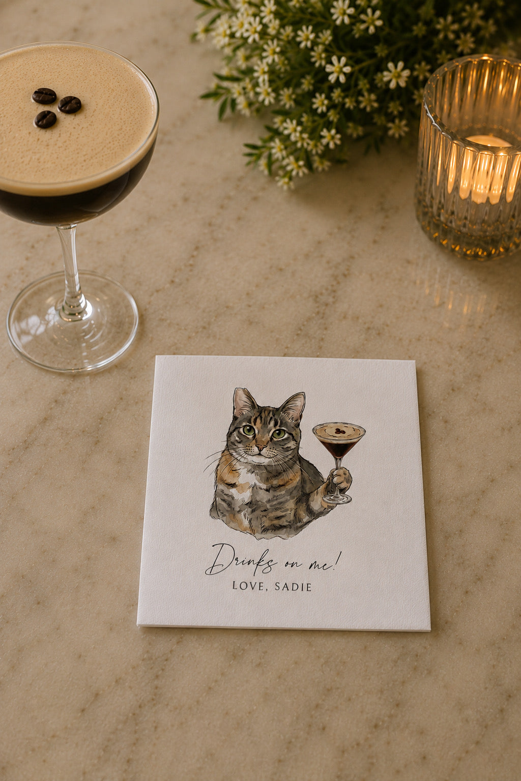 Custom Pet Portrait Full Color Cocktail Napkins