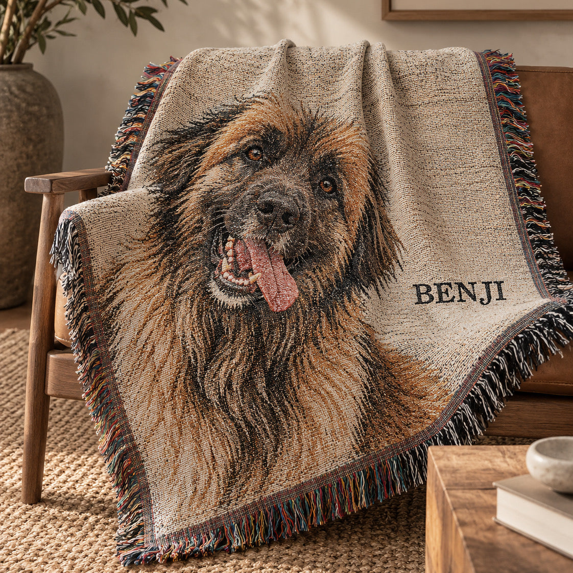 Custom Pet Portrait Woven Throw Blanket