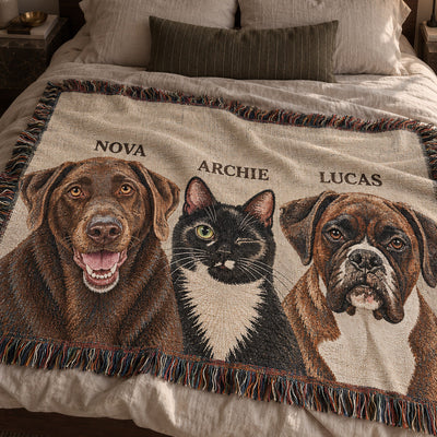 Custom Pet Portrait Woven Throw Blanket