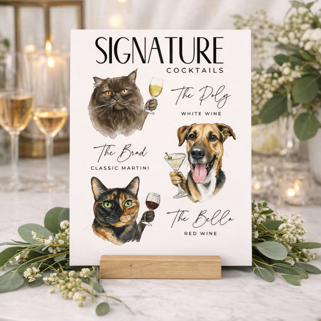 Custom Pet Portrait Signature Cocktail Sign