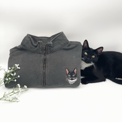 Custom Embroidered Pet Portrait Unisex Comfort Colors Quarter Zip Sweatshirt