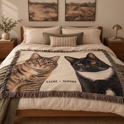 Custom Pet Portrait Woven Throw Blanket