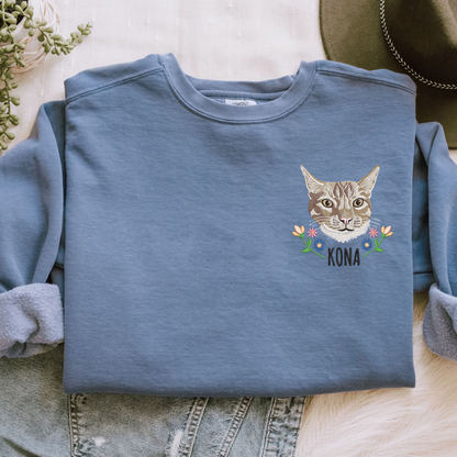 Custom Floral Embroidered Pet Portrait Comfort Colors Sweatshirt