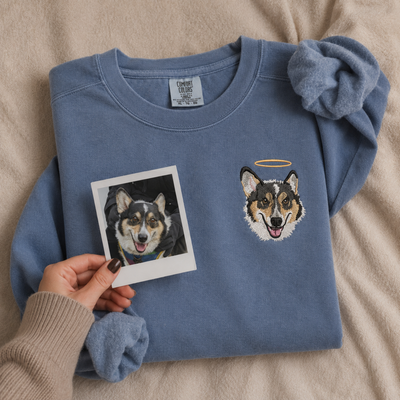 Custom Unisex Embroidered Memorial Pet Portrait Comfort Colors Sweatshirt