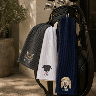 Custom Pet Portrait Embroidered Golf Towel