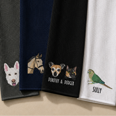 Custom Pet Portrait Embroidered Golf Towel
