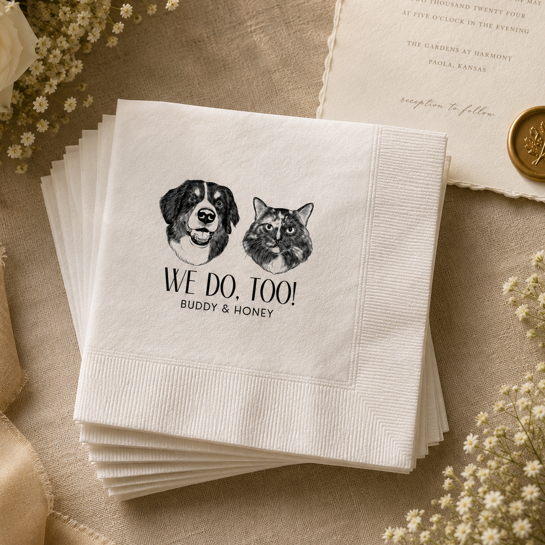 Custom Detailed Pet Portrait Cocktail Napkins