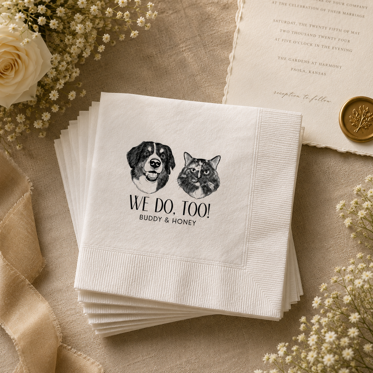 Custom Detailed Pet Portrait Cocktail Napkins