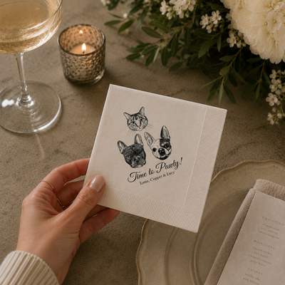 Custom Detailed Pet Portrait Cocktail Napkins