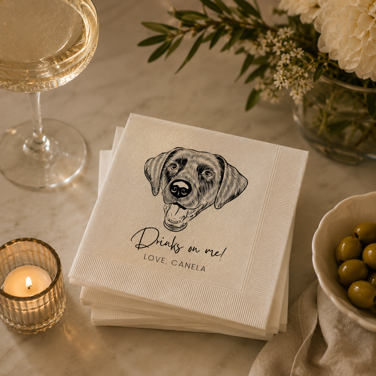 Custom Detailed Pet Portrait Cocktail Napkins