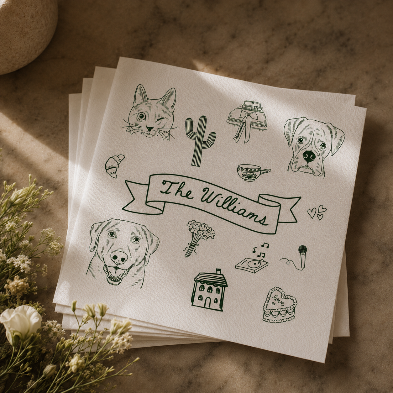 Custom Pet Portrait Doodle Napkins