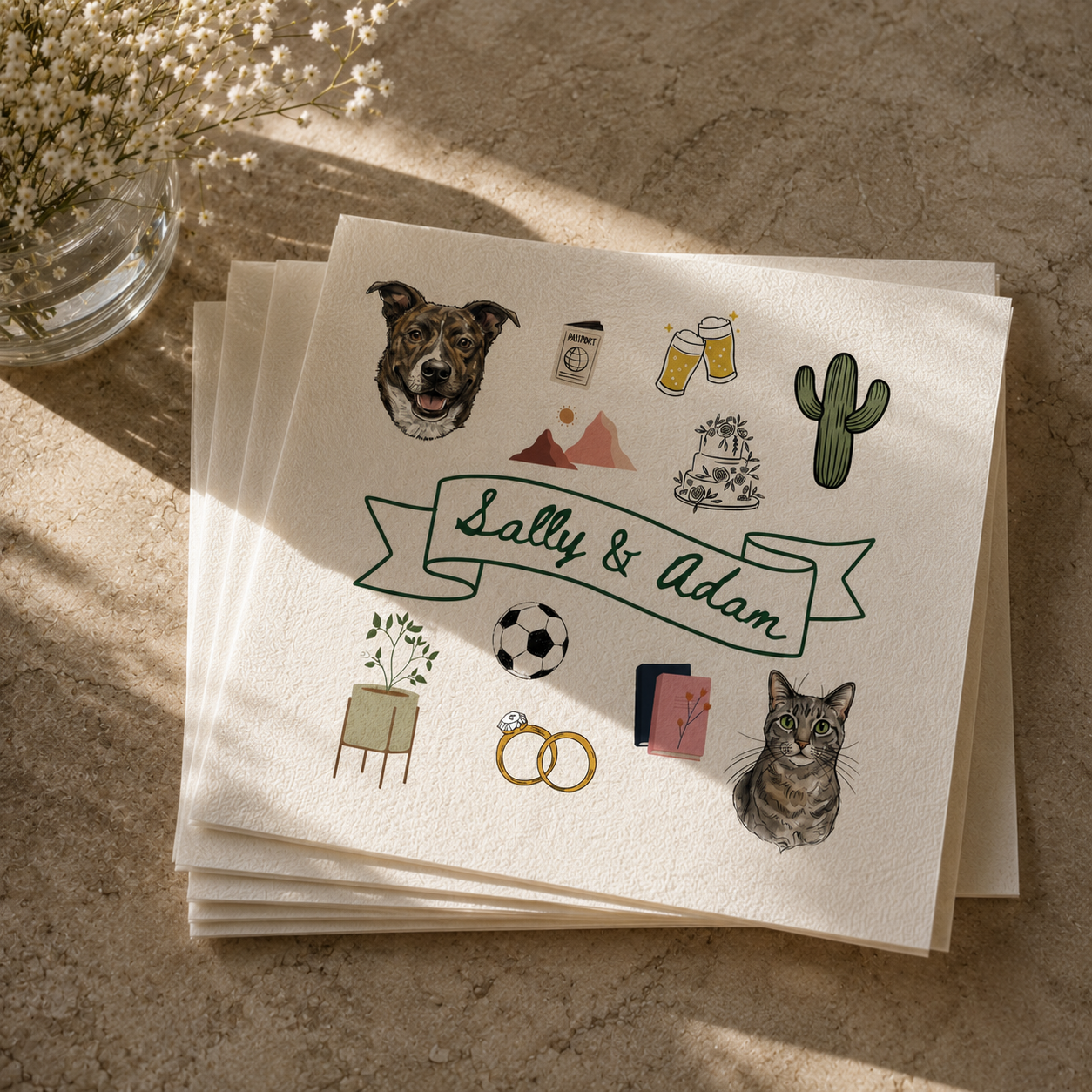 Custom Pet Portrait Full Color Doodle Napkins
