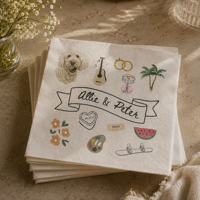 Custom Pet Portrait Full Color Doodle Napkins